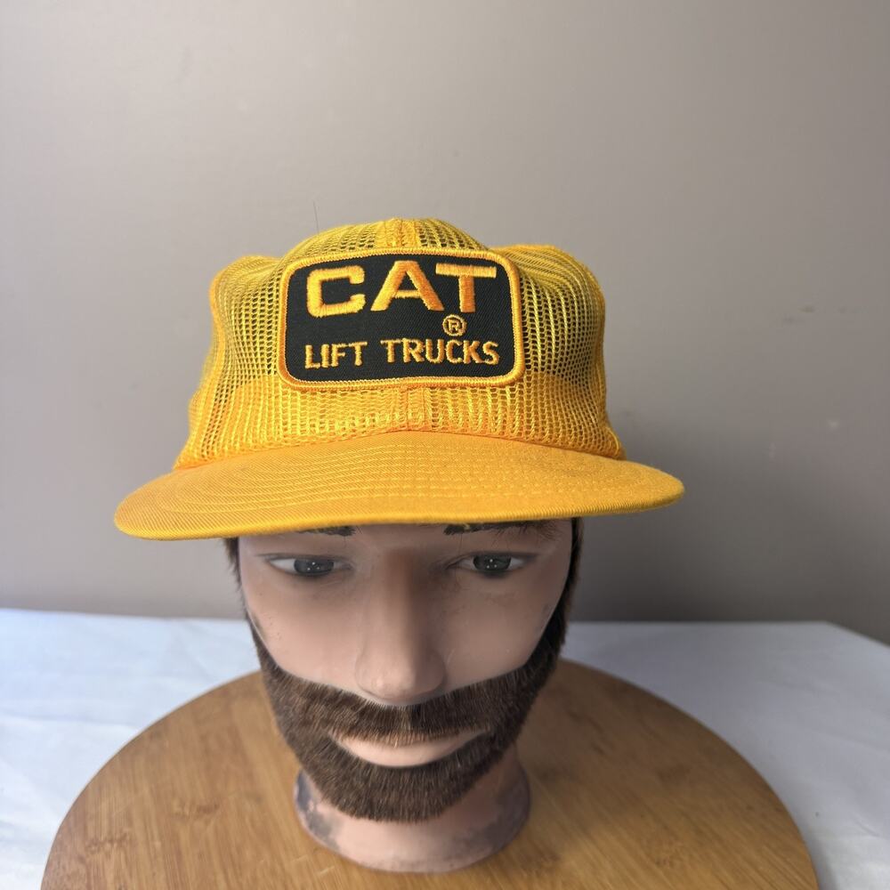 Vintage CAT Lift Trucks Caterpillar Patch Snapback Hat Mesh Trucker Made In USA